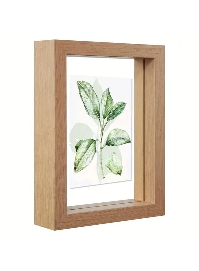 Double Sided Glass Wood Photo Frame 13x18cm 7 Inch Transparent Solid Wood Display - Image 2